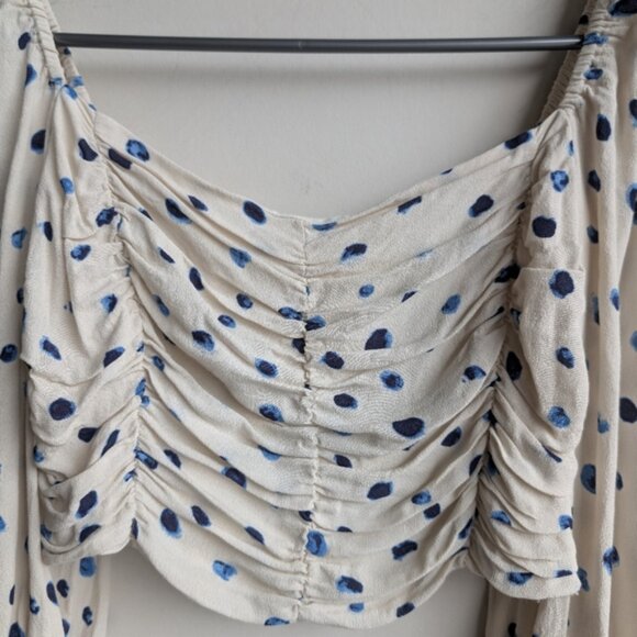 Artizia Wilfred Lolita Polka Dot Crop Long Sleeve Blouse With Ruching - Picture 6 of 10